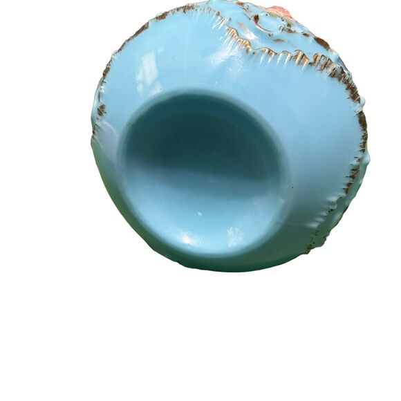 19th Century Antique French Blue Opaline Glass Decanter hand Painted Rose Floral - Picture 10 of 12